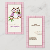 Leuke lenteuil op een tak, roze geruite rand visitekaartje (Voorkant / Achterkant)