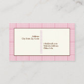 Leuke lenteuil op een tak, roze geruite rand visitekaartje (Achterkant)