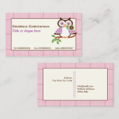 Leuke lenteuil op een tak, roze geruite rand visitekaartje (Voorkant / Achterkant)