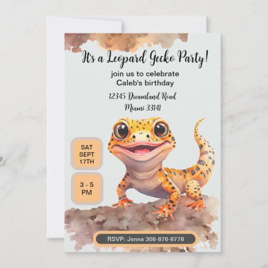 Leuke Leopard Gecko Verjaardagsfeestuitnodiging Kaart (Voorkant)