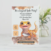 Leuke Leopard Gecko Verjaardagsfeestuitnodiging Kaart (Staand voorkant)