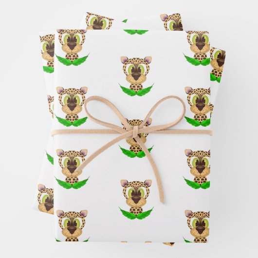 Leuke Leopard Kids Verjaardag Safari Dier Patroon Inpakpapier Vel (In situ)