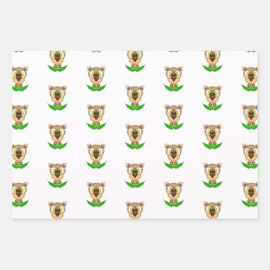 Leuke Leopard Kids Verjaardag Safari Dier Patroon Inpakpapier Vel (Voorkant)