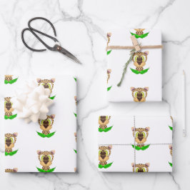 Leuke Leopard Kids Verjaardag Safari Dier Patroon Inpakpapier Vel