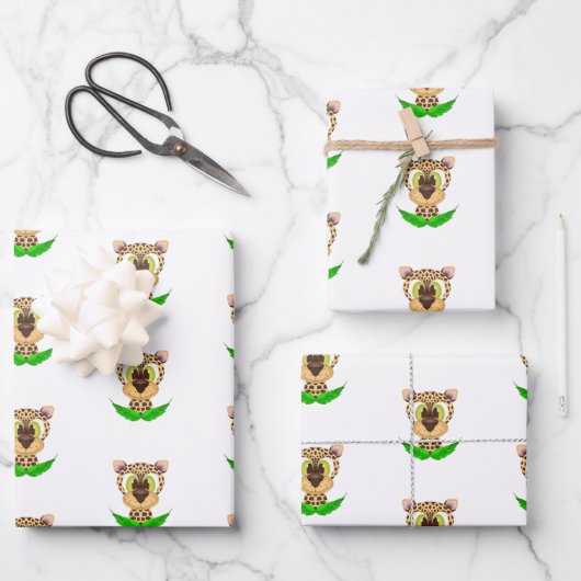 Leuke Leopard Kids Verjaardag Safari Dier Patroon Inpakpapier Vel (Voorkant)