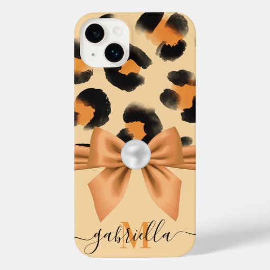 Leuke Leopard Print en Bow iPhone Hoesje (Achterkant)
