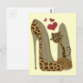Leuke Leopard Stiletto en kat Briefkaart (Voorkant / Achterkant)