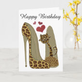 Leuke Leopard Stiletto en kat Kaart (Gele Bloem)