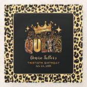 Leuke Leopard Verjaardag Koningin Dertig Verjaarda Glazen Onderzetter (Voorkant)