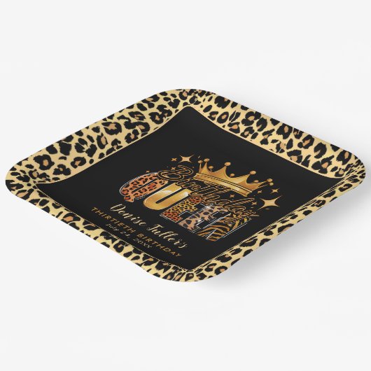 Leuke Leopard Verjaardag Koningin Dertig Verjaarda Papieren Bordje (Gebogen)