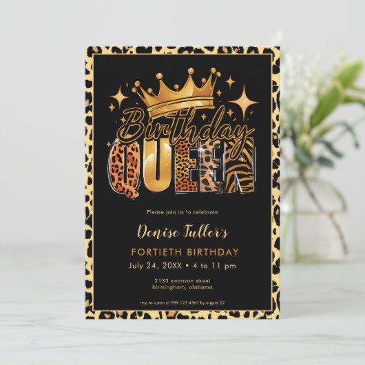 Leuke Leopard Verjaardag Koningin Veertig Verjaard Kaart (Staand voorkant)