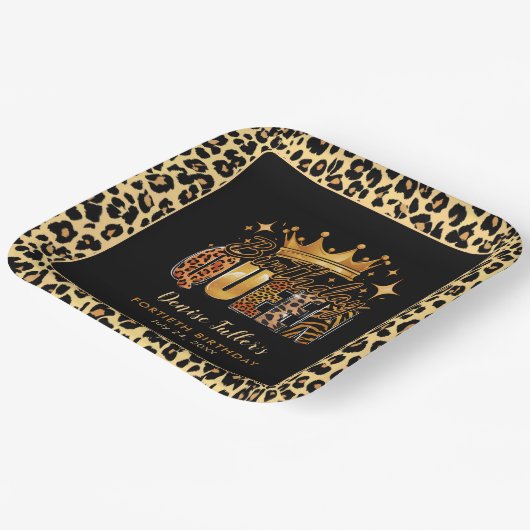 Leuke Leopard Verjaardag Koningin Veertig Verjaard Papieren Bordje (Gebogen)