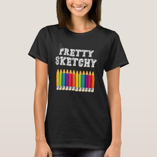 Leuke Leraar Humor Doorgestoken Gekleurde Potloden T-shirt (Voorkant)