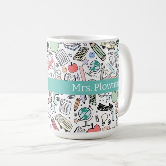 Leuke leraar school Doodles Koffiemok (Voorkant rechts)