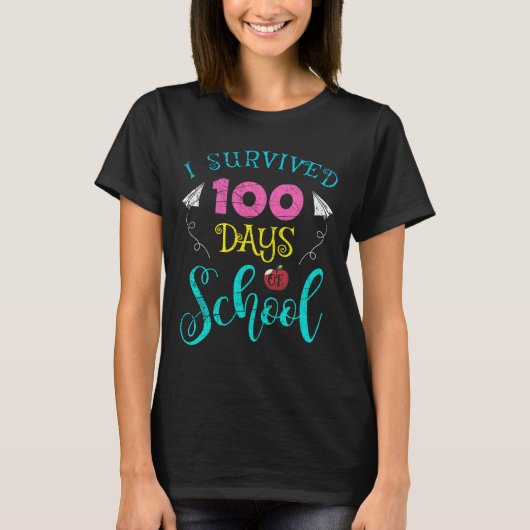 Leuke leraar student Kinder Ik overleefde 100 dage T-shirt (Voorkant)