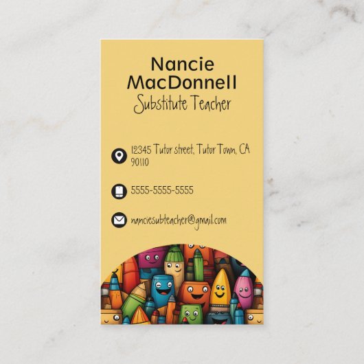 Leuke lerarenopleiding Kleurrijk Cartoon Pen Patro Visitekaartje (Achterkant)