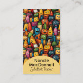 Leuke lerarenopleiding Kleurrijk Cartoon Pen Patro Visitekaartje (Voorkant)