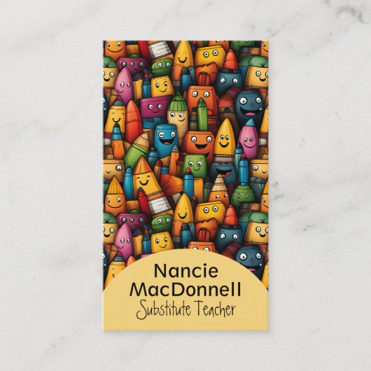 Leuke lerarenopleiding Kleurrijk Cartoon Pen Patro Visitekaartje (Voorkant)