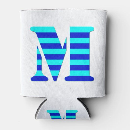 LEUKE LETTER M, BLAUW Minimaal Zwart Grappig Blikjeskoeler (Voorkant)