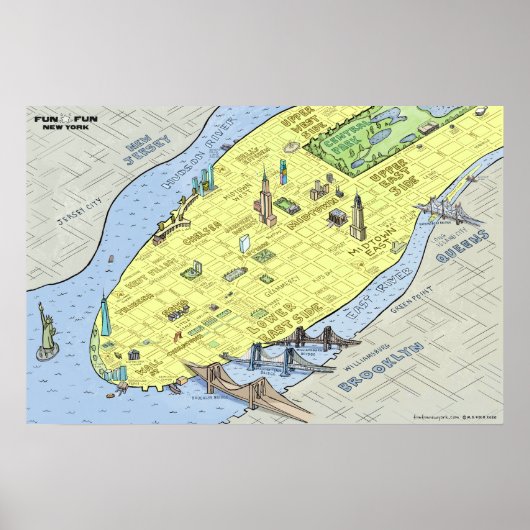 Leuke leuke kaart van New York City | 27 x 18-inch Poster (Voorkant)