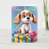 Leuke leuke Tan & White Puppy met Gifts Verjaardag Kaart (Voorkant)