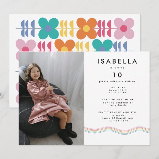 Leuke Levendige Bloem Foto Verjaardagsfeest Kaart (Voorkant / Achterkant)