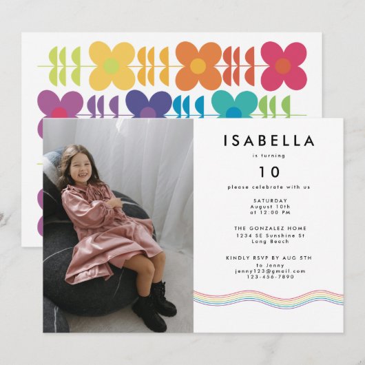 Leuke Levendige Bloem Foto Verjaardagsfeest Kaart (Voorkant / Achterkant)