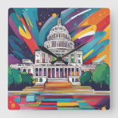 Leuke levendige Funky Washington DC wandklok! Vierkante Klok (Voorkant)