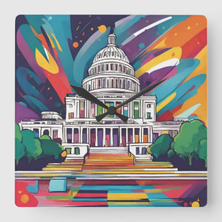 Leuke levendige Funky Washington DC wandklok! Vierkante Klok