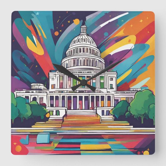 Leuke levendige Funky Washington DC wandklok! Vierkante Klok (Voorkant)