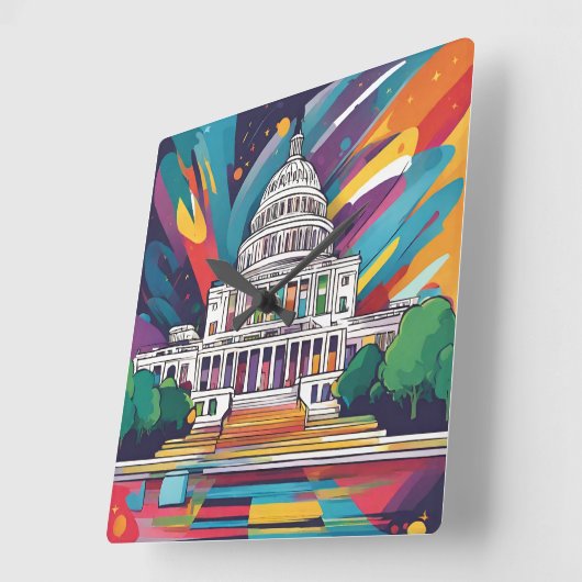 Leuke levendige Funky Washington DC wandklok! Vierkante Klok (Hoek)