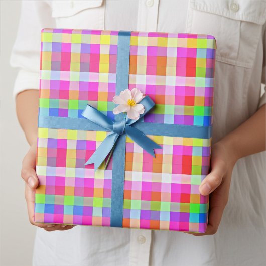 Leuke Levendige Regenboog Gekleurde Vierkantjes In Cadeaupapier