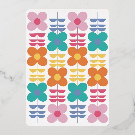 Leuke levendige Retro Bloem Verjaardagsfeest Folie Uitnodiging (Achterkant)