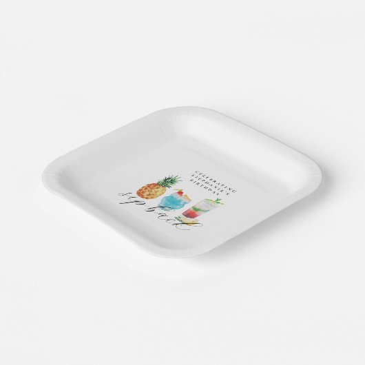 Leuke levendige sip back cocktails verjaardagsfees papieren bordje (Gebogen)