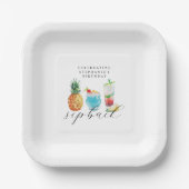 Leuke levendige sip back cocktails verjaardagsfees papieren bordje (Voorkant)