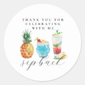 Leuke levendige sip back cocktails verjaardagsfees ronde sticker (Voorkant)