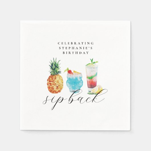 Leuke levendige sip back cocktails verjaardagsfees servet (Voorkant)