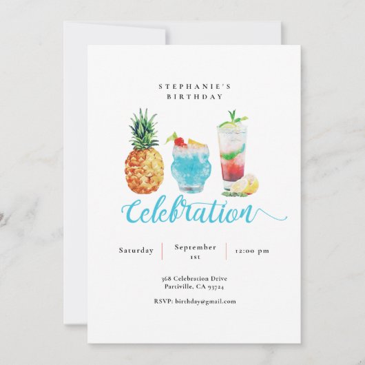 Leuke levendige Waterverf cocktails verjaardagsfee Kaart (Voorkant)