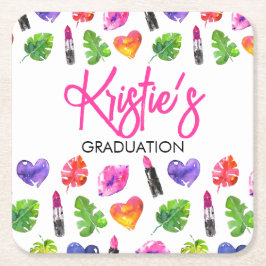 Leuke levendige Waterverf Lipsticks Graduation Par Kartonnen Onderzetters