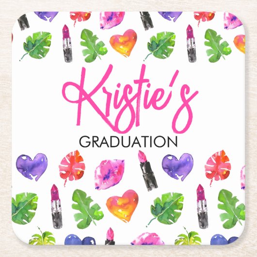 Leuke levendige Waterverf Lipsticks Graduation Par Kartonnen Onderzetters (Voorkant)