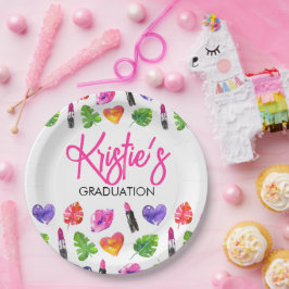 Leuke levendige Waterverf Lipsticks Graduation Par Papieren Bordje