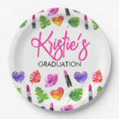 Leuke levendige Waterverf Lipsticks Graduation Par Papieren Bordje (Voorkant)