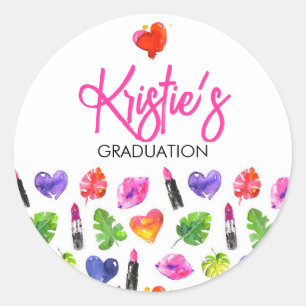 Leuke levendige Waterverf Lipsticks Graduation Par Ronde Sticker