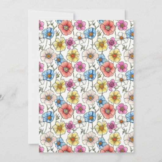 Leuke levendige wilde bloemen patroon bruiloft uit kaart (Achterkant)