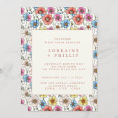 Leuke levendige wilde bloemen patroon bruiloft uit kaart (Voorkant / Achterkant)