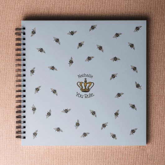 Leuke lichtblauwe koningin bijen- en kroonbloemige notitieboek