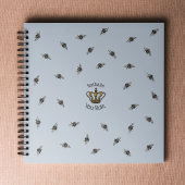 Leuke lichtblauwe koningin bijen- en kroonbloemmon notitieboek