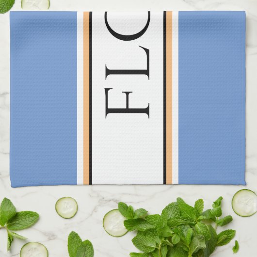 Leuke Lichtblauwe Witte Keuken BLOEM Racing Strepe Theedoek (Gevouwen)