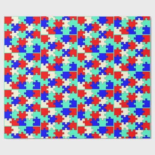 Leuke lichtgroene, blauwe, rode en witte puzzel cadeaupapier (Vlak)
