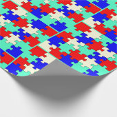 Leuke lichtgroene, blauwe, rode en witte puzzel cadeaupapier (Hoek)